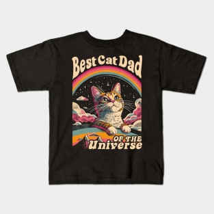 Best Cat Dad In The Universe 60s 70s Hippie Aesthetic Men Kids T-Shirt